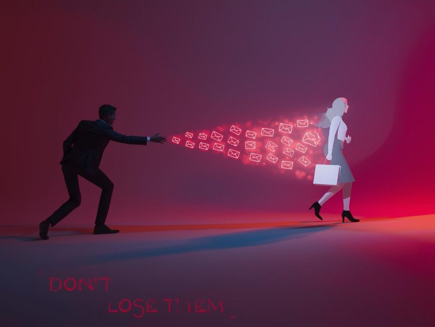 Digital marketer sending an email that revives an abandoned shopping cart, representing recovery of lost e-commerce sales through retargeting.