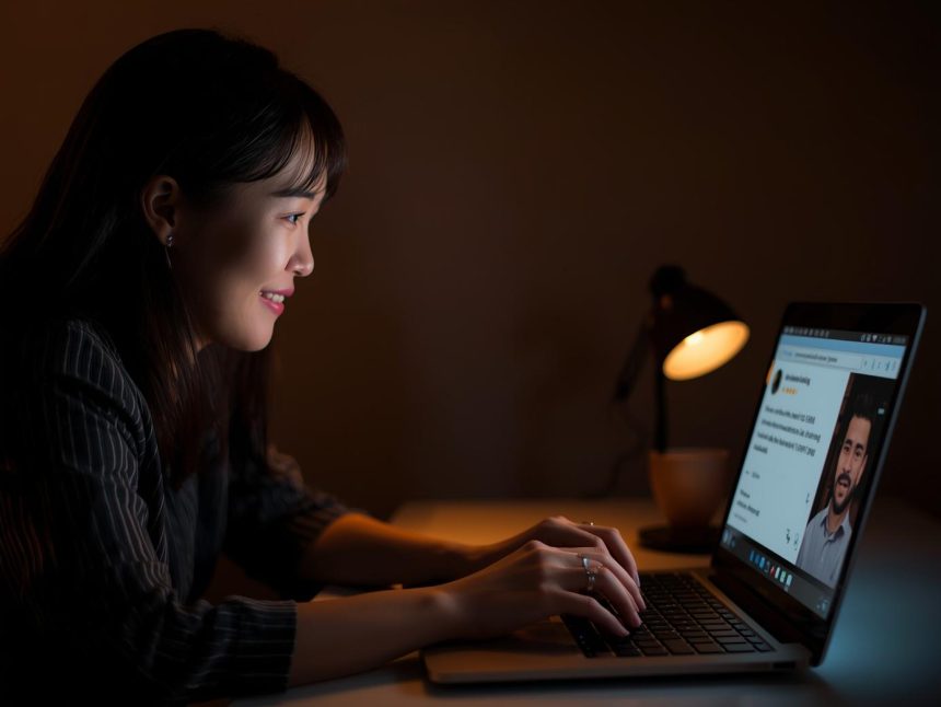 A business owner warmly replying to an online customer review, symbolizing engagement and trust-building through authentic responses.