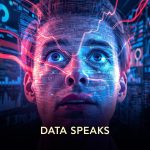 A marketer surprised by glowing dashboards and data visualizations representing campaign insights and reporting clarity in 2025.