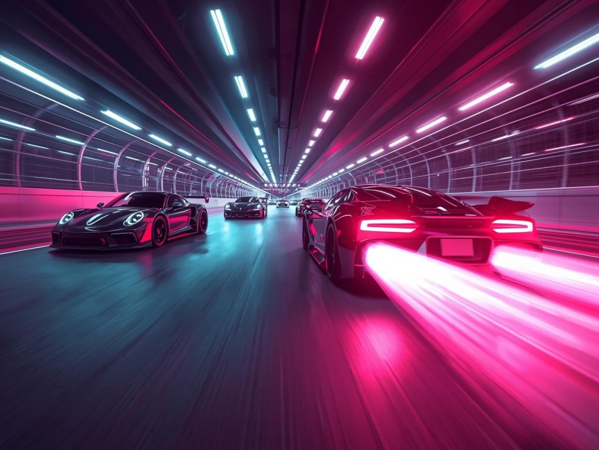 A glowing brand logo standing out among faded competitors, symbolizing brand positioning trends and visibility in 2025.