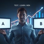 Marketer turning from intuition-based decisions toward data-driven A/B testing dashboard, symbolizing smarter experimentation practices.