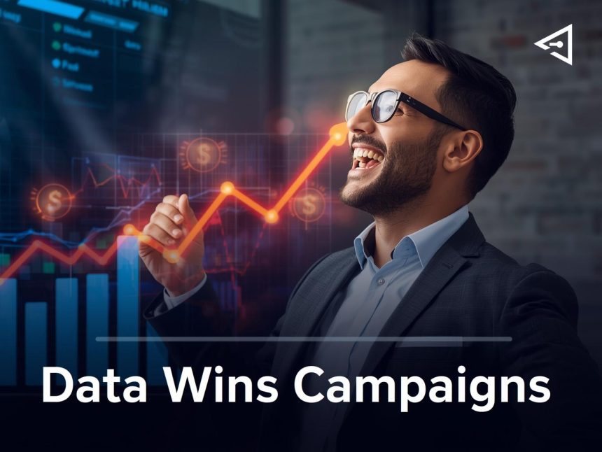 Futuristic marketer showcasing an integrated marketing technology stack with analytics, CRM, and automation tools representing data-driven success.