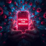 Calm spokesperson addressing a press conference amid crisis alerts, symbolizing effective communication and trust protection in uncertain times.