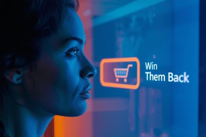 Shopper viewing a digital ad of a previously abandoned product, symbolizing retargeting and remarketing strategies that recover sales in 2025.