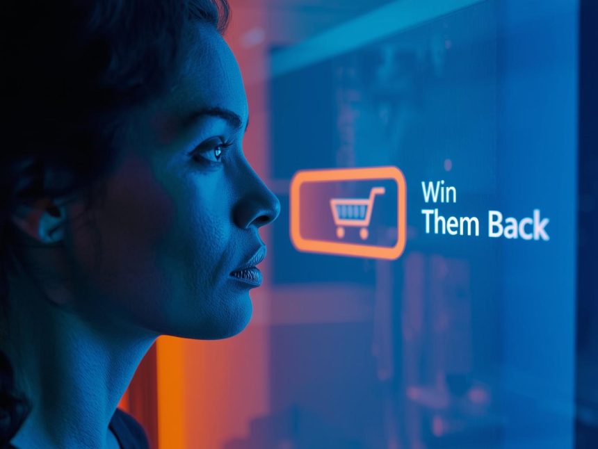 Shopper viewing a digital ad of a previously abandoned product, symbolizing retargeting and remarketing strategies that recover sales in 2025.