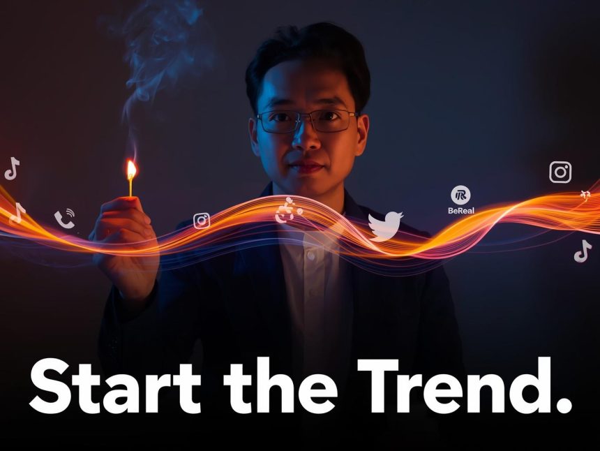 Thought leader creating digital ripple effects across connected niche communities, symbolizing influence and engagement in thought leadership marketing.