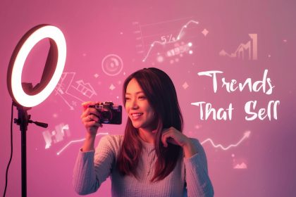 Group of Gen Z and Millennial shoppers engaging with interactive social commerce posts, symbolizing new buying behaviors and digital trends in 2025.