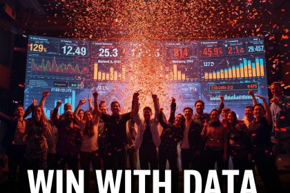 A marketer analyzing glowing dashboards and performance metrics that represent key marketing KPIs and success indicators in 2025.