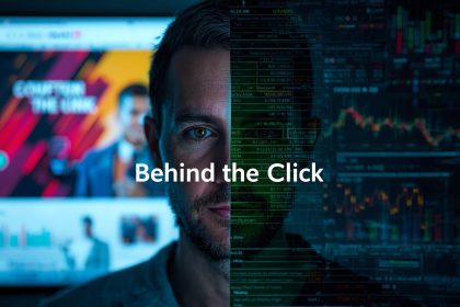 A marketer surrounded by glowing UTM links, pixel tags, and analytics dashboards symbolizing campaign tracking and performance monitoring in 2025.