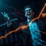 A marketer surrounded by glowing analytics charts and ROI dashboards representing how to measure performance marketing success in 2025.