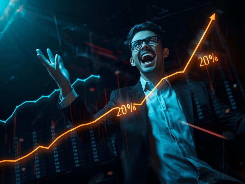 A marketer surrounded by glowing analytics charts and ROI dashboards representing how to measure performance marketing success in 2025.