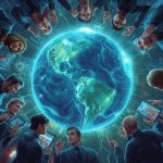 A marketer analyzing a glowing real-time marketing analytics dashboard displaying live campaign results and ROI metrics for 2025.