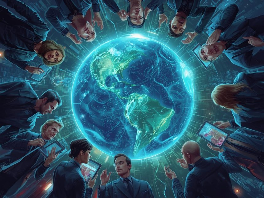 A marketer analyzing a glowing real-time marketing analytics dashboard displaying live campaign results and ROI metrics for 2025.