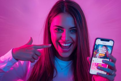 A digital entrepreneur turning social media engagement into sales through shoppable posts and “Buy Now” buttons, symbolizing the rise of social commerce in 2025.