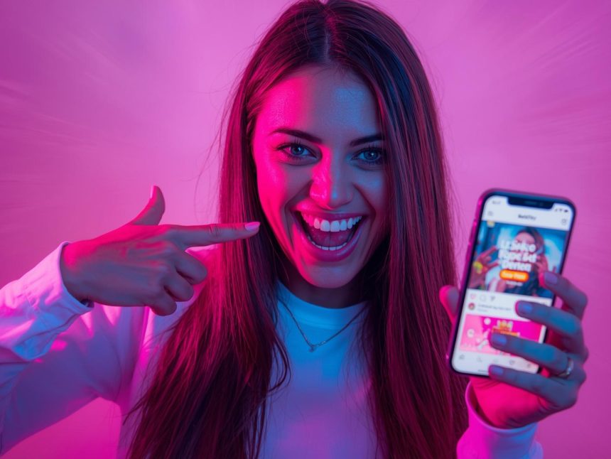 A digital entrepreneur turning social media engagement into sales through shoppable posts and “Buy Now” buttons, symbolizing the rise of social commerce in 2025.