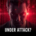 Business leader illuminated by red cybersecurity alert screens, symbolizing cyber-crisis preparedness and protection in the digital age.