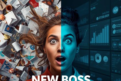 A person emotionally reacting to a decentralized AI agent emerging from a blockchain network, with vibrant tech visuals and futuristic energy.