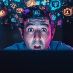 AI-powered content creator generating glowing ideas and creative sparks in a futuristic digital workspace.