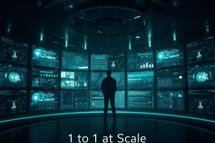 Marketer using AI to personalize email content and campaigns, symbolizing predictive engagement and customer connection in 2025.