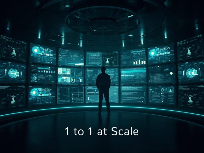 Marketer using AI to personalize email content and campaigns, symbolizing predictive engagement and customer connection in 2025.