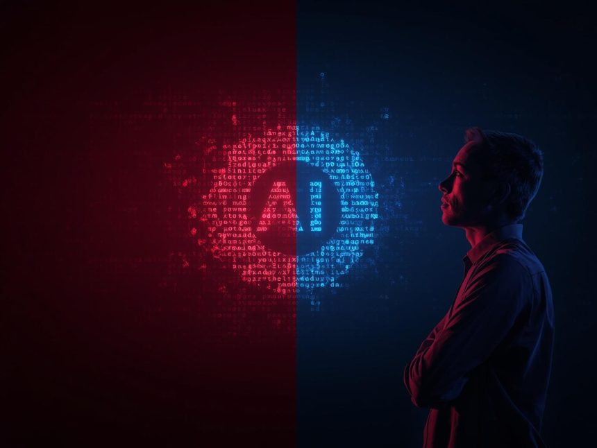 AI-powered reputation repair tool rebuilding a damaged brand image with digital effects and emotional human expression representing trust recovery.