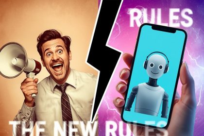 A futuristic image depicting the intersection of human and artificial intelligence in marketing.