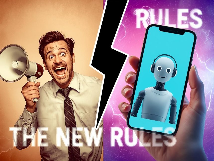 A futuristic image depicting the intersection of human and artificial intelligence in marketing.