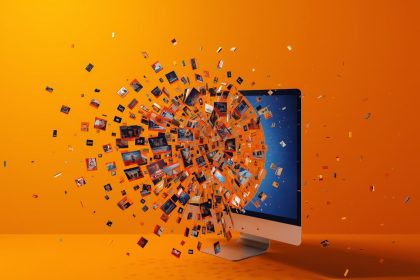 Marketer surrounded by glowing social media icons and content pieces symbolizing how content atomization maximizes reach across platforms in 2025.