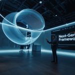 A digital marketer interacting with HubSpot’s “The Loop” framework—showing the continuous process of Express, Tailor, Amplify, and Evolve—symbolizing AI-driven marketing growth cycles.