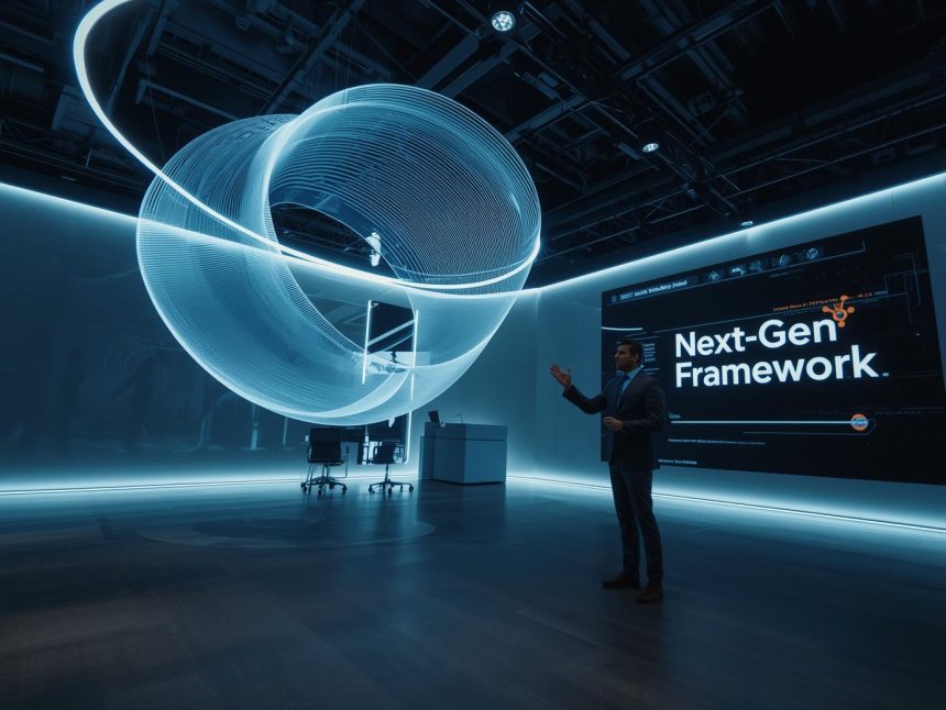 A digital marketer interacting with HubSpot’s “The Loop” framework—showing the continuous process of Express, Tailor, Amplify, and Evolve—symbolizing AI-driven marketing growth cycles.