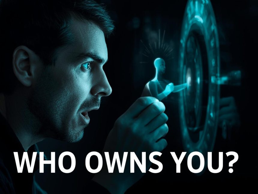 A person emotionally reacting to unlocking their self-sovereign identity in a Web3 environment, with vibrant blockchain visuals and digital trust elements.