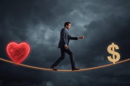 A conceptual image illustrating the challenges of ethical brand activism, featuring a strong visual metaphor to represent the clash between corporate values and public reputation.