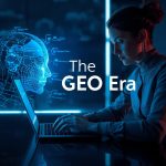 A digital marketer optimizing structured content for AI models, symbolizing Generative Engine Optimization (GEO) — the next phase of search visibility in the age of AI-powered engines.