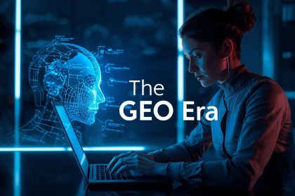 A digital marketer optimizing structured content for AI models, symbolizing Generative Engine Optimization (GEO) — the next phase of search visibility in the age of AI-powered engines.