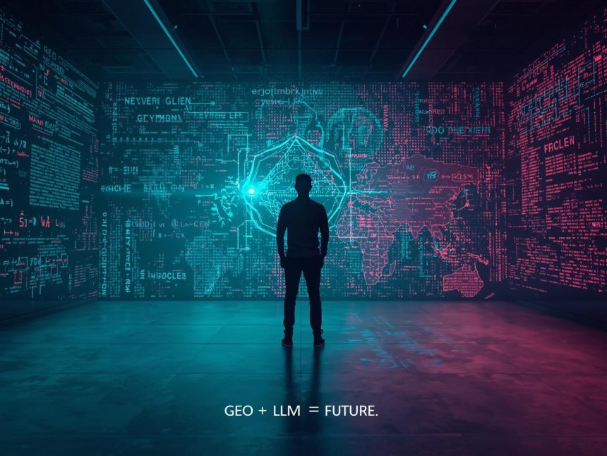 Marketer analyzing generative engine optimization and LLM personalization dashboards, symbolizing how AI redefines search and digital marketing in 2025.