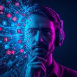Human marketer collaborating with AI algorithm to create viral, authentic content through social listening and data-driven creativity in 2025.