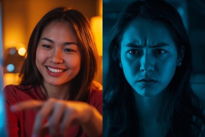 A customer reacts with delight as a holographic product tailored to their preferences emerges from their phone, surrounded by glowing data streams.