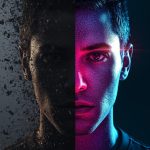 A split-face image showing one side fading into digital static and the other side glowing brightly in AI-driven search results, symbolizing the difference between invisibility and visibility in generative search.