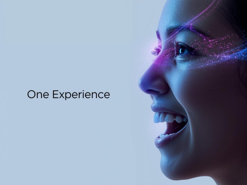 A smartphone and laptop merging with glowing digital light, symbolizing the seamless integration of Progressive Web Apps bridging web and mobile experiences.