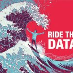 A marketer reacting to a glowing seasonal forecast dashboard, surrounded by predictive data visualizations.