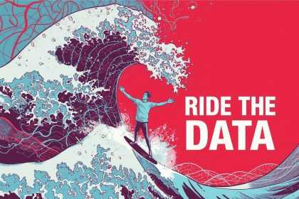 A marketer reacting to a glowing seasonal forecast dashboard, surrounded by predictive data visualizations.