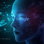 Futuristic AI-powered search interface predicting user intent before typing, representing the evolution of predictive SEO in 2025 and beyond.