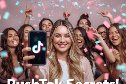 A marketer learning from RushTok sorority-style TikTok creators, symbolizing how brands can go viral using community-driven storytelling and aesthetics.