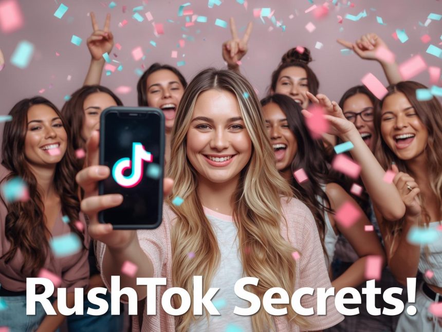 A marketer learning from RushTok sorority-style TikTok creators, symbolizing how brands can go viral using community-driven storytelling and aesthetics.