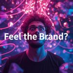 A creative marketer interacting with emotion-driven AI visuals, symbolizing the rise of intuitive AI creative tools that shape branding through feelings and vibes.