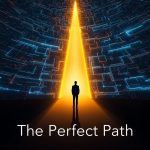 A person stands at the entrance of a digital maze, with one perfectly lit, personalized path leading to a brand.