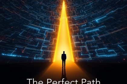 A person stands at the entrance of a digital maze, with one perfectly lit, personalized path leading to a brand.