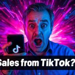 Retailer surprised by TikTok sales growth, showing phone with TikTok app and shopping icons symbolizing the rise of social commerce.