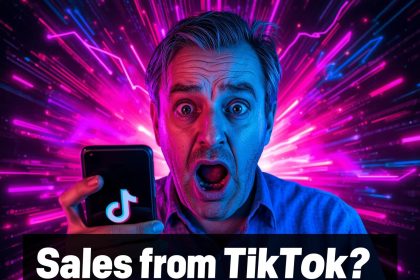 Retailer surprised by TikTok sales growth, showing phone with TikTok app and shopping icons symbolizing the rise of social commerce.