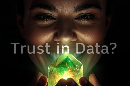 A joyful woman with tears of triumph holds a glowing AI crystal emitting green and orange light, set against a futuristic background.